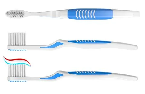 Toothbrushes with toothpaste and without. Toothbrushes, front and side view.. Stock Illustration