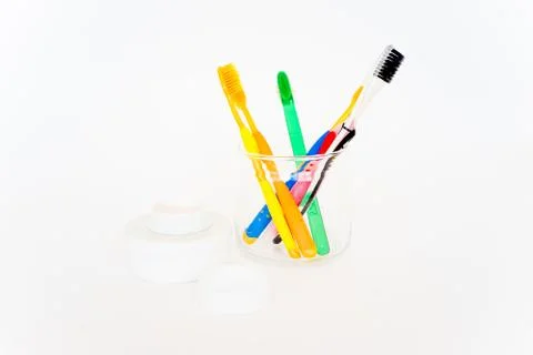 Toothbrushes on a white background Stock Photos