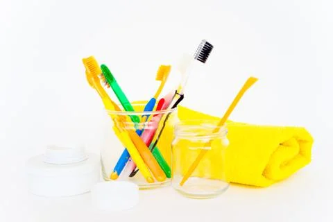 Toothbrushes on a white background Stock Photos