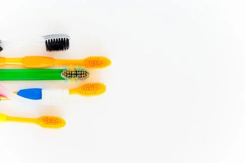 Toothbrushes on a white background Stock Photos