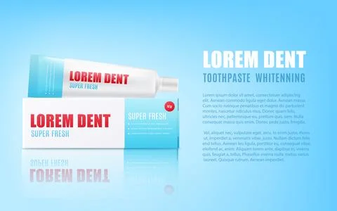 Toothpaste advertising poster template realistic 3d vector illustration. Stock Illustration