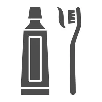 Toothpaste and brush solid icon, International dentist day concept, Hygiene of Stockillustratie