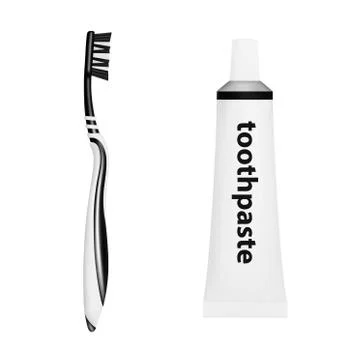 Toothpaste and brush in vector on white background. Stock Illustration