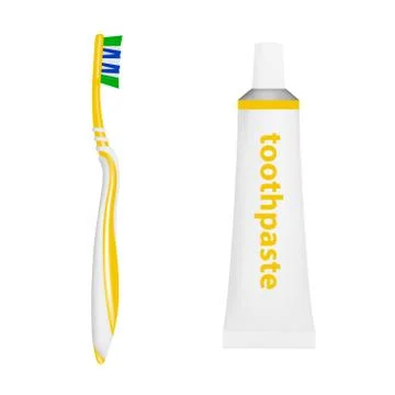 Toothpaste and brush in vector on white background. Ilustración de archivo