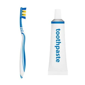 Toothpaste and brush in vector on white background. Illustrazione stock