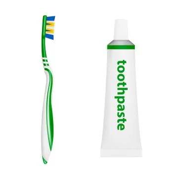 Toothpaste and brush in vector on white background. Stockillustratie