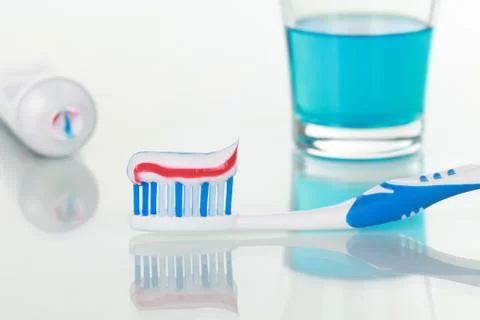 Toothpaste and rinse Stock Photos