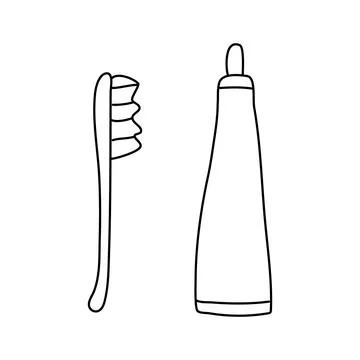 Toothpaste and toothbrush doodle Stock Illustration