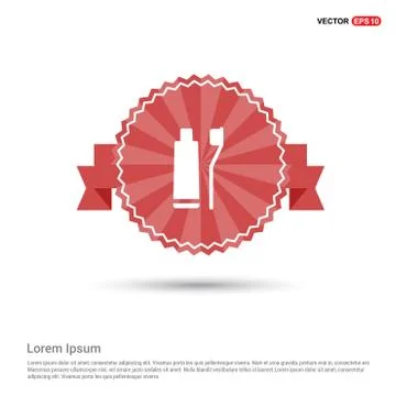 Toothpaste and toothbrush icon - Red Ribbon banner Illustrazione stock