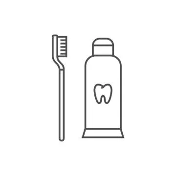 Toothpaste and Toothbrush Line Icon Stock Illustration