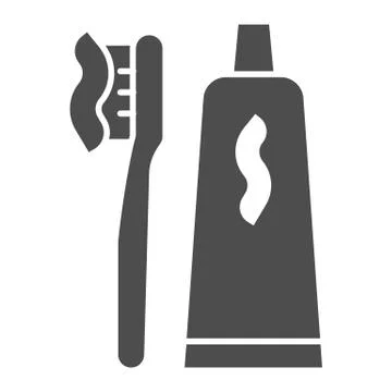 Toothpaste and toothbrush solid icon. Mouth clean vector illustration isolated Ilustración de archivo