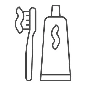Toothpaste and toothbrush thin line icon. Mouth clean vector illustration 스톡 일러스트