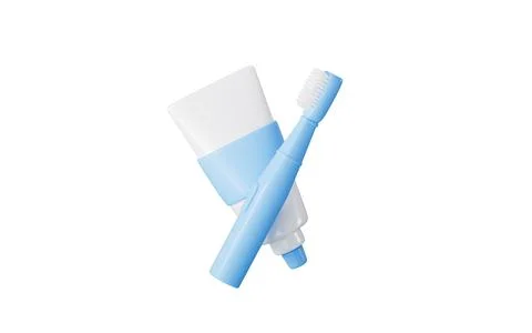 Toothpaste and toothbrush on a white background, 3d rendering. Illustrazione stock