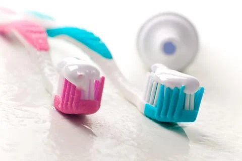 Toothpaste and toothbrushes 스톡 사진