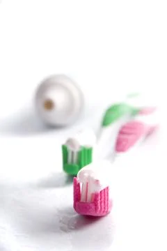 Toothpaste and toothbrushes 스톡 사진