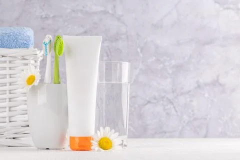 Toothpaste and toothbrushes 스톡 사진