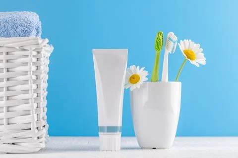 Toothpaste and toothbrushes 스톡 사진