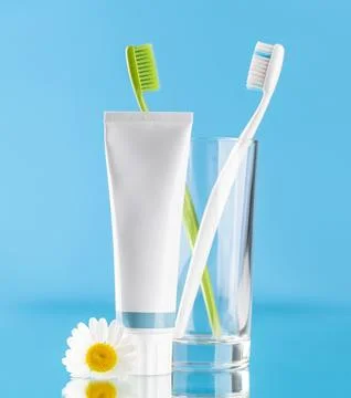 Toothpaste and toothbrushes 스톡 사진