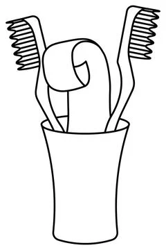Toothpaste and two toothbrushes in a glass. Sketch. Vector illustration. 스톡 일러스트