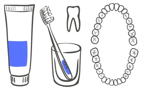 Toothpaste, brush and teeth Stock Illustration