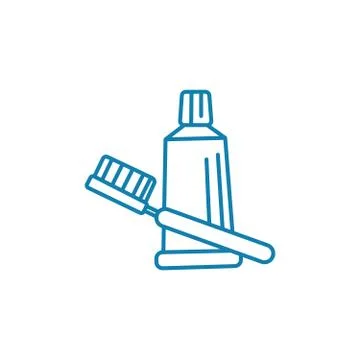Toothpaste &amp; brush linear icon concept. Toothpaste &amp; brush line vector sign Stock Illustration