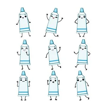 Toothpaste character set cartoon vector illustration Stock Illustration