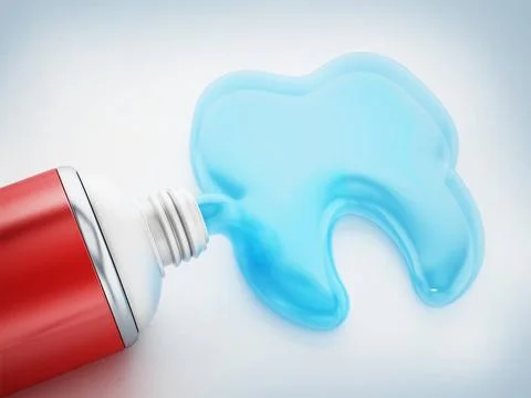 Toothpaste coming out of tube forms a tooth. 3D illustration Toothpaste co... Stock Photos