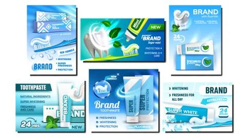 Toothpaste Creative Advertising Posters Set Vector Stock Illustration