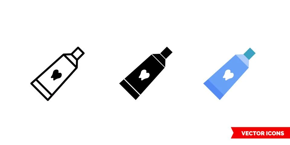 Toothpaste icon of 3 types. Isolated vector sign symbol. Stock Illustration