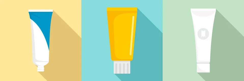 Toothpaste icon set, flat style Stock Illustration