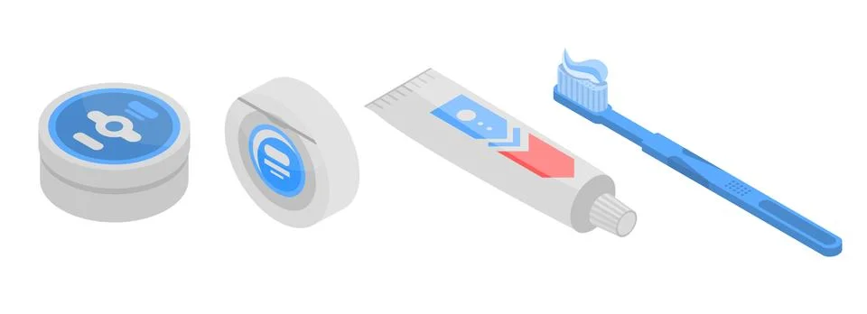 Toothpaste icons set, isometric style Illustrazione stock