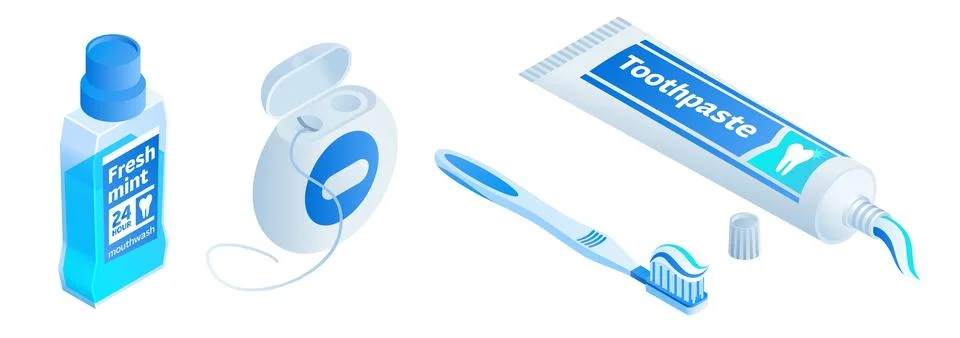 Toothpaste icons set, isometric style Stock Illustration