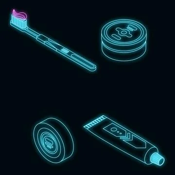 Toothpaste icons set vector neon Stock Illustration
