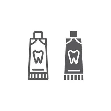 Toothpaste line and glyph icon, dental and tube, tooth care sign, vector Ilustración de archivo