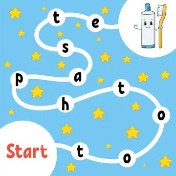 Toothpaste. Logic puzzle game. Learning words for kids. Find the hidden name. Stock Illustration
