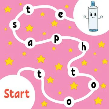 Toothpaste. Logic puzzle game. Learning words for kids. Find the hidden name. Stock Illustration