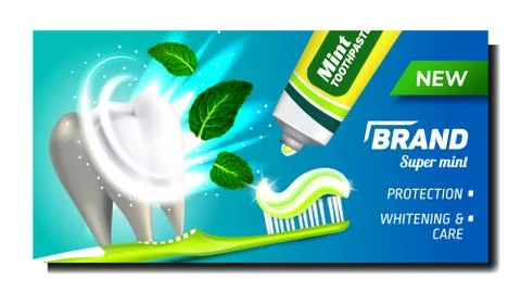 Toothpaste With Mint Advertising Poster Vector Stock Illustration
