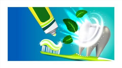 Toothpaste With Mint Advertising Poster Vector Illustration Stock Illustration