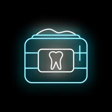 Toothpaste powder jar neon sign glowing blue Stock Illustration