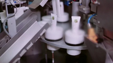 Toothpaste production on the conveyor Stock Footage 85187647