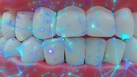 Toothpaste protects our teeth. The blue neon particles symbolize the protective Stock Footage 248029577