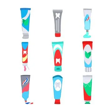 Toothpaste set cartoon vector illustration Stock Illustration