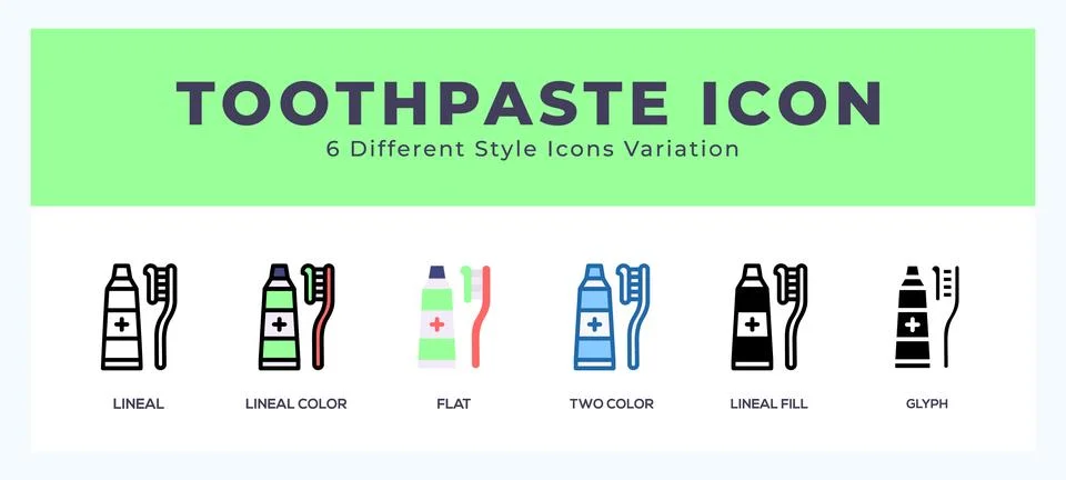 Toothpaste set of icons. Vector illustration with different styles. 스톡 일러스트