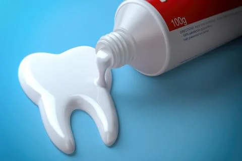 Toothpaste in the shape of tooth coming out from toothpaste tube. Brushing te Stock Illustration