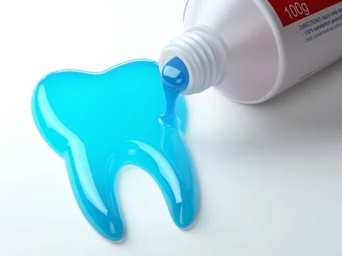 Toothpaste in the shape of tooth coming out from toothpaste tube. Brushing... Stock Photos