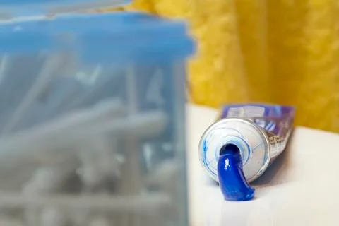 Toothpaste on a sink Stock Photos