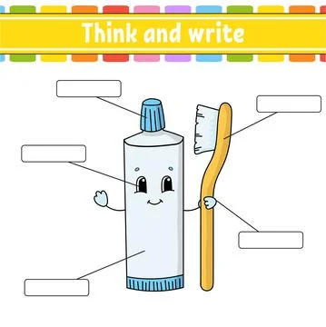 Toothpaste. Think and write. Body part. Learning words. Education worksheet.  Stock Illustration