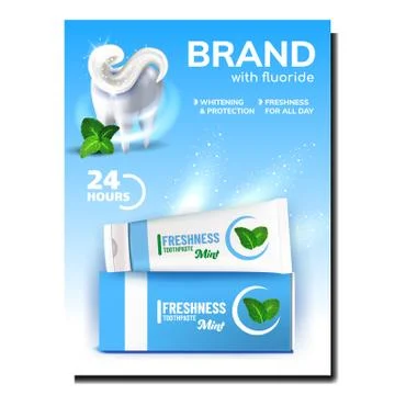 Toothpaste Tooth Protection Promo Poster Vector Stock Illustration