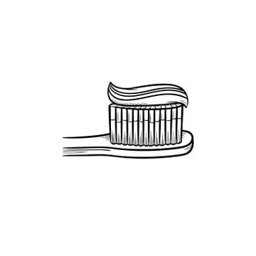 Toothpaste on a toothbrush hand drawn outline doodle icon. Illustrazione stock