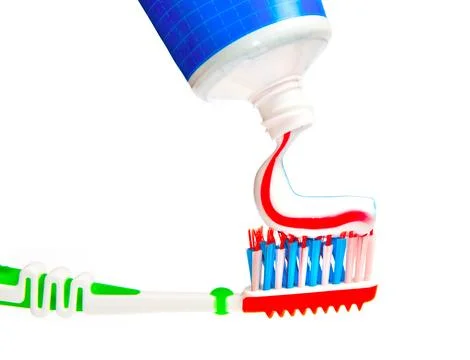 Toothpaste with toothbrush isolated on a white background 스톡 사진